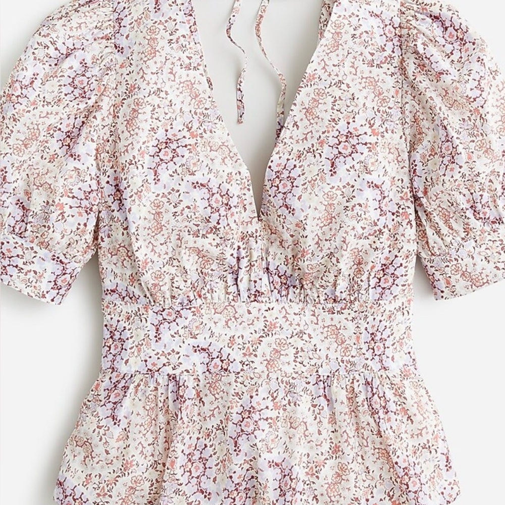 NWOT J. Crew X Ratti Womens Lilacs  Paisley Garden Peplum Blouse V Tie-Back B#1